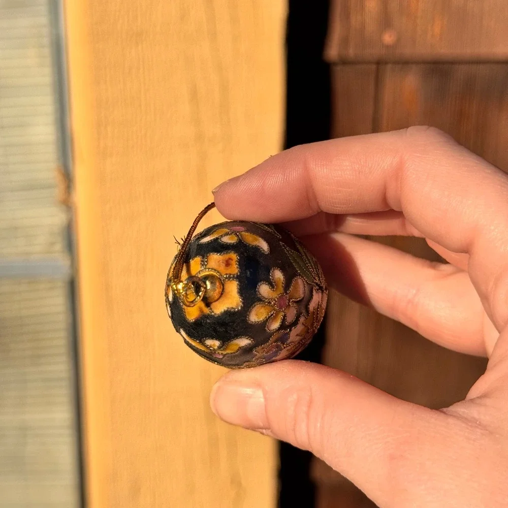 Cloisonne Egg Ornament Floral Black‎ Multicolor Christmas Holiday Decor